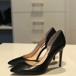 INC Kenjay d’Orsay black leather 4” heel pumps